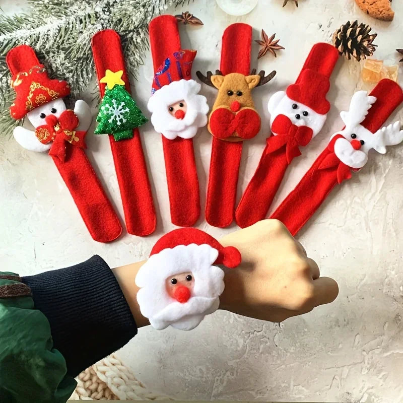 Christmas Clap Ring Bracelet Christmas Cartoon Clap Ring Luminous Children's Gift Clap Ring Plush Practical Christmas Clap Ring Peaceful Pleasures Health and Wellness 6PC random pattern