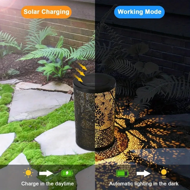 Hanging Solar Lantern Outdoor – Vintage Metal LED Tree Projection