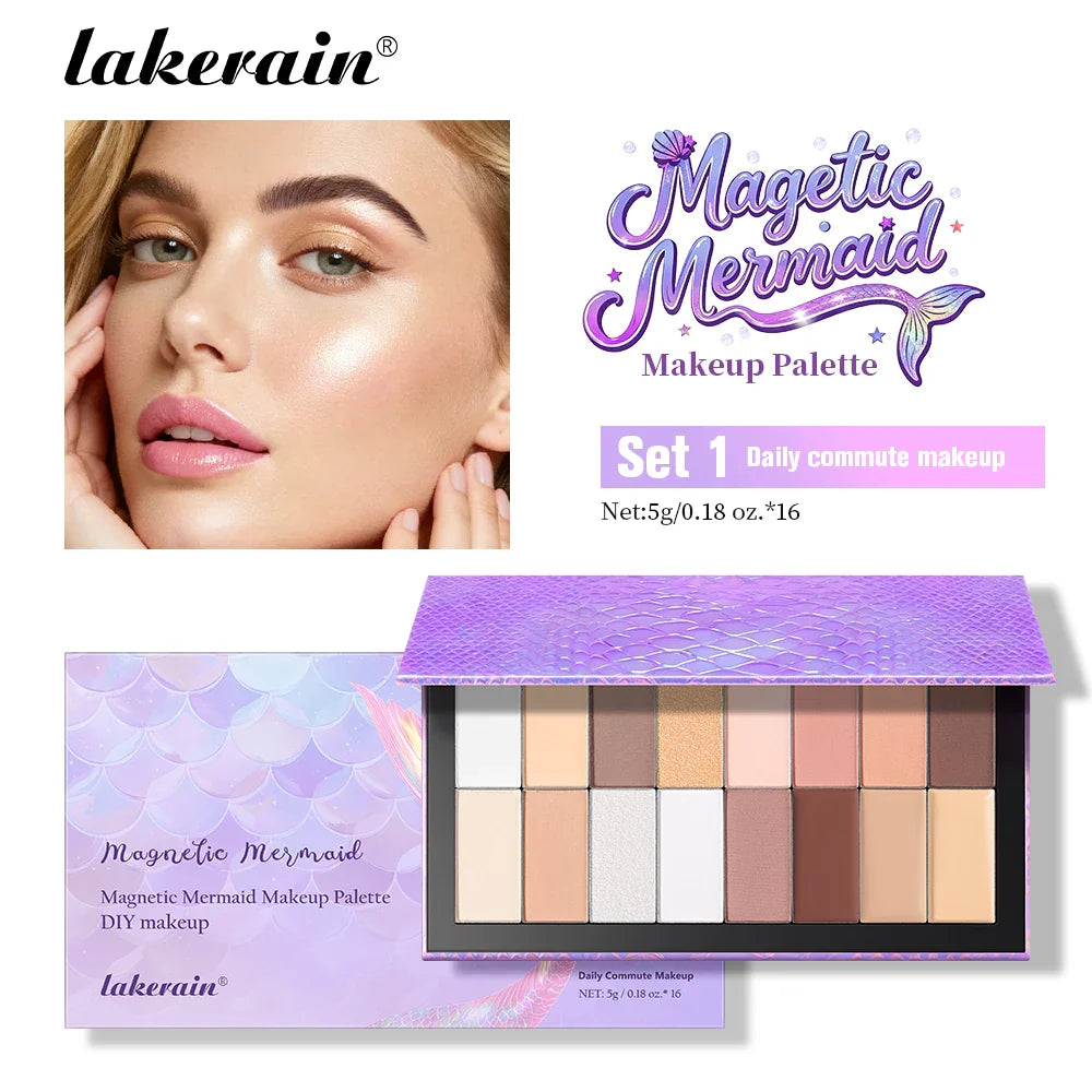 Lakerain Magnetic Mermaid DIY Eyeshadow Palette – 16 Shades