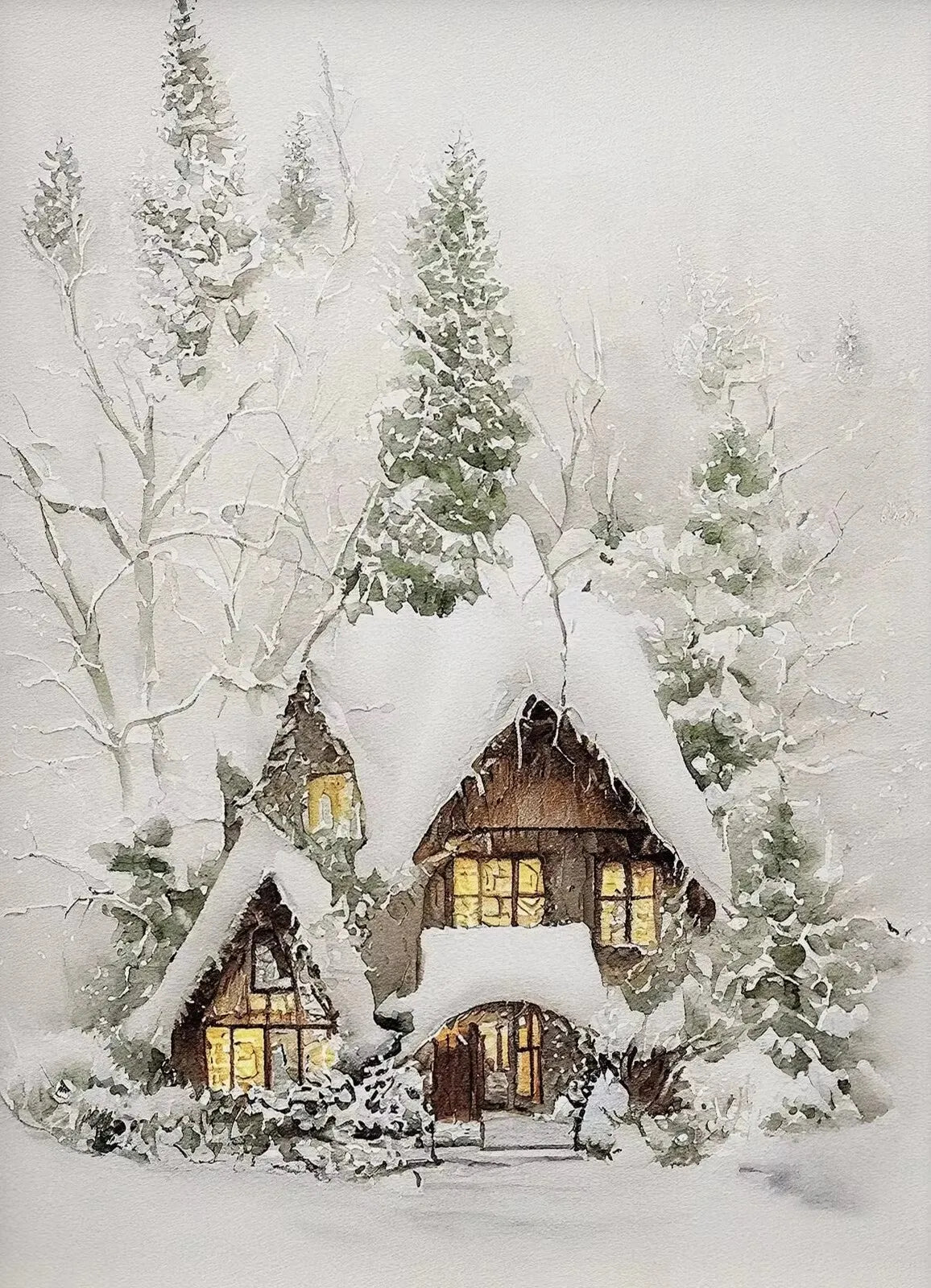 Winter Snowscape Pine Forest House Oil Painting Style Posters Prints Canvas Printing Wall Art Picture for Living Room Home Decor Peaceful Pleasures Health and Wellness ZLH5417 70x100cm No Frame