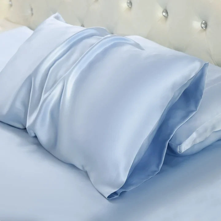 100% Mulberry Silk Pillowcase 22 Momme -Ultra Premium 6A Grade Silk - Envelope Style Breathable Cooling Pillow Cover-51*66CM Peaceful Pleasures Health and Wellness sky blue
