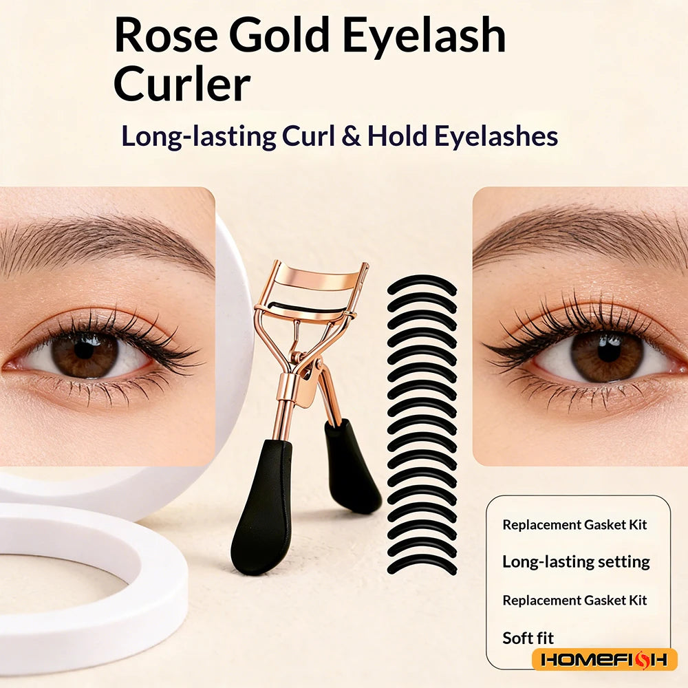 Professional Metal Eyelash Curler with 15 Silicone Pads
