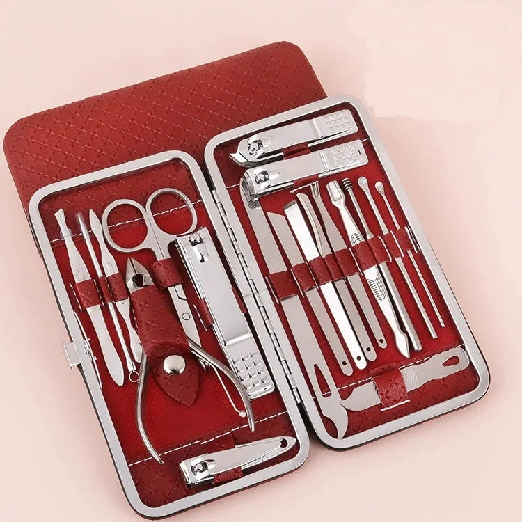 19-Piece Home Nail Clipper Set Large Dead Skin Pliers Diagonal Small Eyebrow Clipper with Leather Sleeve for Personal Grooming Peaceful Pleasures Health and Wellness 19PCS