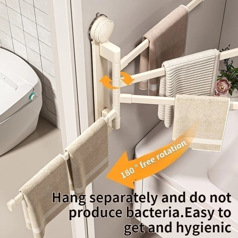 No-Drill Suction Rotating Towel Rack | Folding Double Bar