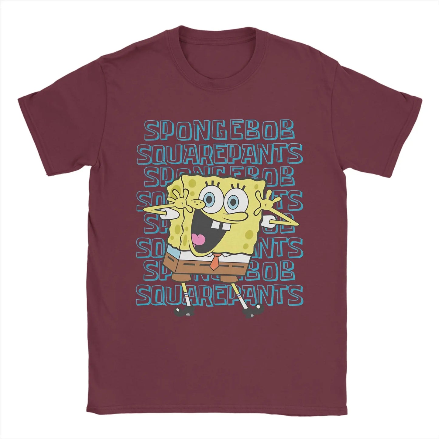 Fun S-Spongebobs T-Shirts Men Crew Neck Pure Cotton T Shirt Short Sleeve Tee Shirt Printed Clothing Peaceful Pleasures Health and Wellness Burgundy S