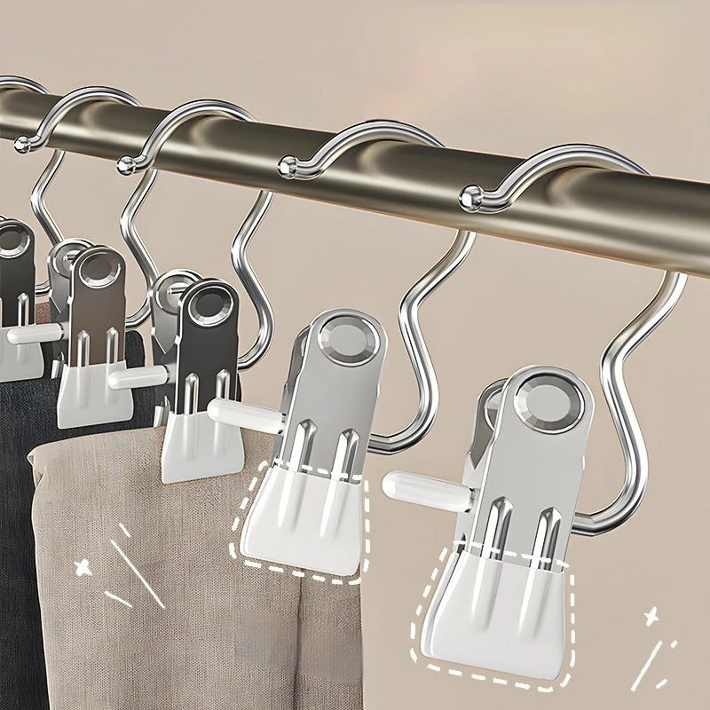 10pcs Multifunctional Stainless Steel Pants Clip with Double Adhesive Hooks for Home Storage And Clothes Drying Peaceful Pleasures Health and Wellness