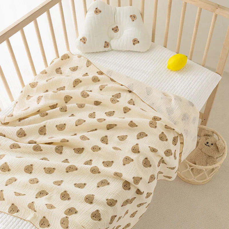Battilo 100% Cotton Baby Blanket Soft Breathable Muslin Swaddle Blanket for Newborn Infant Plaid Receiving Blankets Toddler Gift Peaceful Pleasures Health and Wellness Bear 110x100cm( 2Layers)