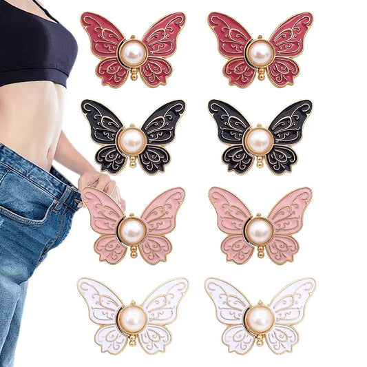8-Pack Butterfly Adjustable Waist Clips | No-Sew Jean Button Clothing Waist Clip Peaceful Pleasures Health and Wellness