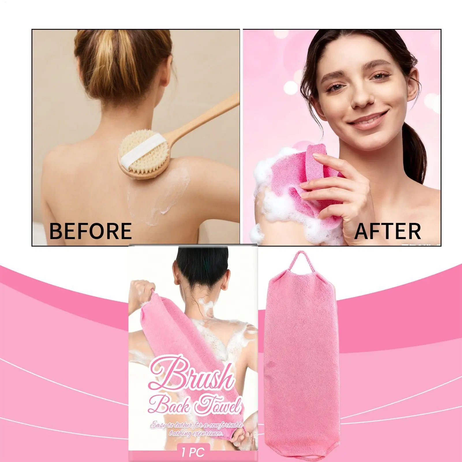 Scrub Towel Long Bath Back Scrubber With Handles Soft Sponge Loofah Body Scrub For Leg Arm Neck Cleaning Women Men Kids Elderly Peaceful Pleasures Health and Wellness