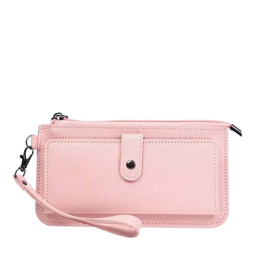 PU Leather Long Multi-card Position Clutch Buckle Zipper Studen