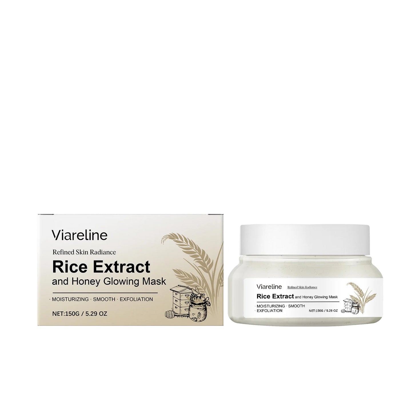 150g Rice Extract Honey Face Mask Hydrating Brightening Firming Shrink Pores Repair Soft Improve Elasticity Glowing Facial Mask Peaceful Pleasures Health and Wellness 150g boxed