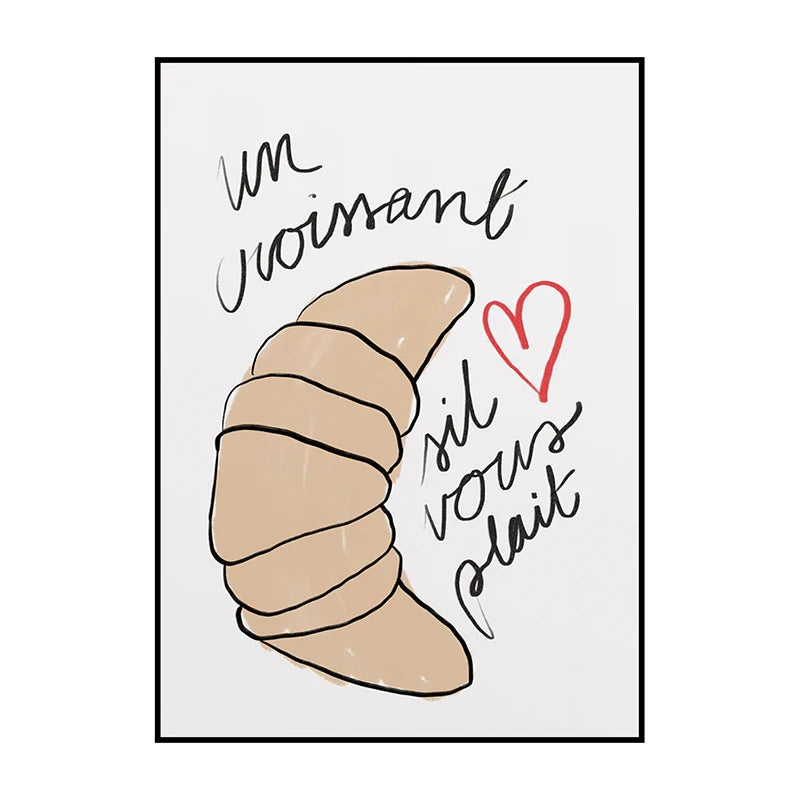 Cheese & Wine Poster Un Croissant Print Wall Art Grandma's Stew Canvas Painting Picture for Living Room Kitchen Home Decoration Peaceful Pleasures Health and Wellness T0082-6 40x60cm