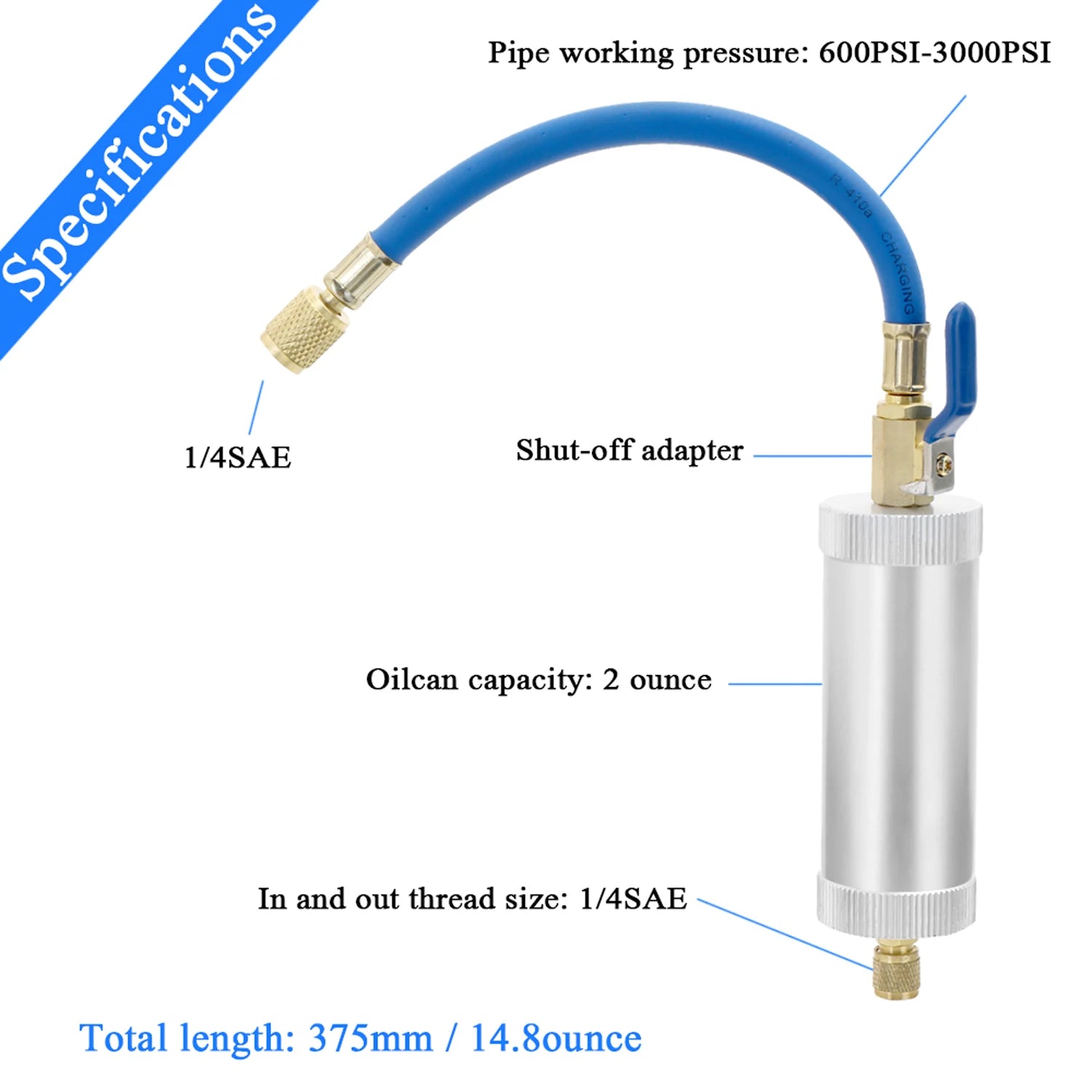 R134A R12 R22 Air Conditioning Car Oil Injection Tool 2 Ounce 1/4" Pure Liquid Oil Coolant Filler Tube Car Accessories Peaceful Pleasures Health and Wellness