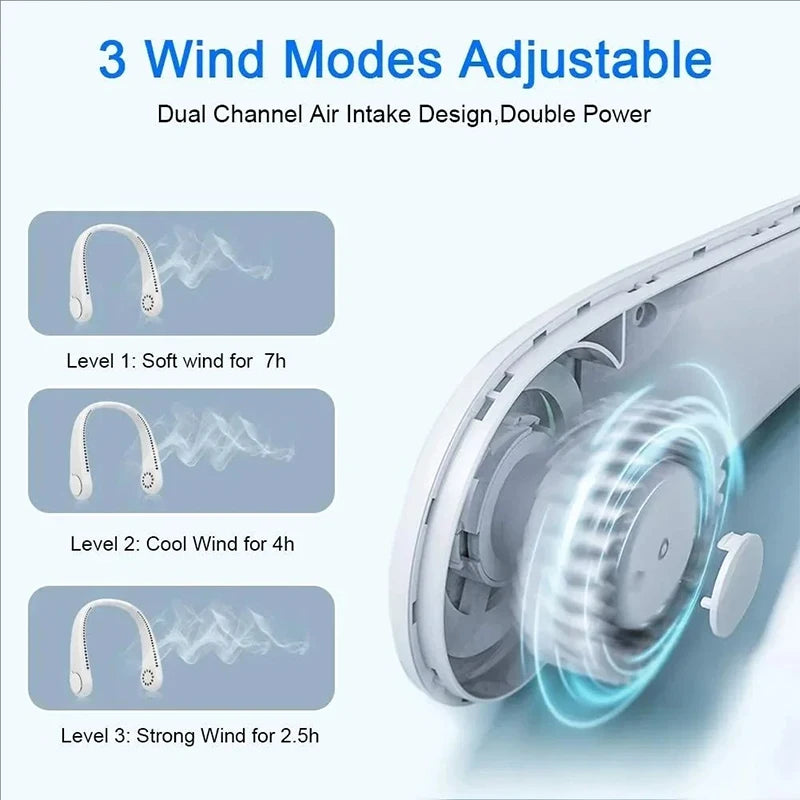 Wholesale Leafless Neck Fan Cooling 3 Speed USB Rechargeable Hands-Free Wearable Personal Cooler for Sports Outdoor Peaceful Pleasures Health and Wellness