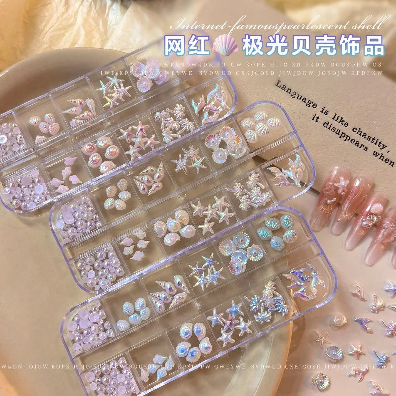 Ocean Aurora Shell Nail Charms | 3D Resin Starfish & Conch DIY Set