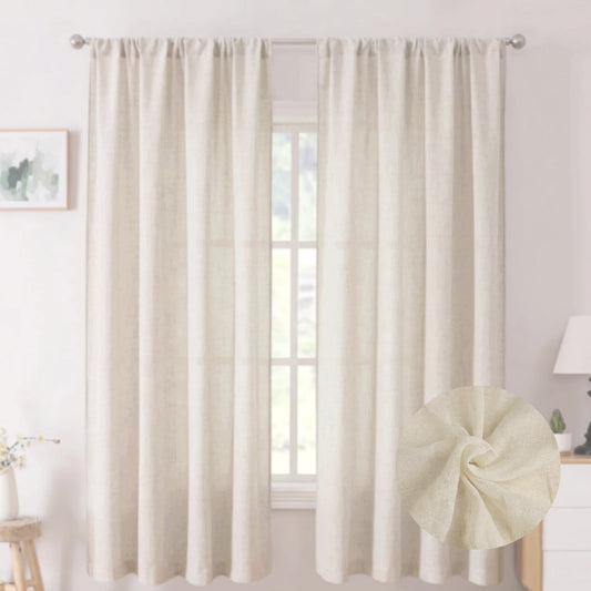 Linen Curtains 160cm/240cm Length for Living Room Bedroom Rod Pocket Light Filtering Semi Window Curtain Boho Farmhouse Drapes Peaceful Pleasures Health and Wellness