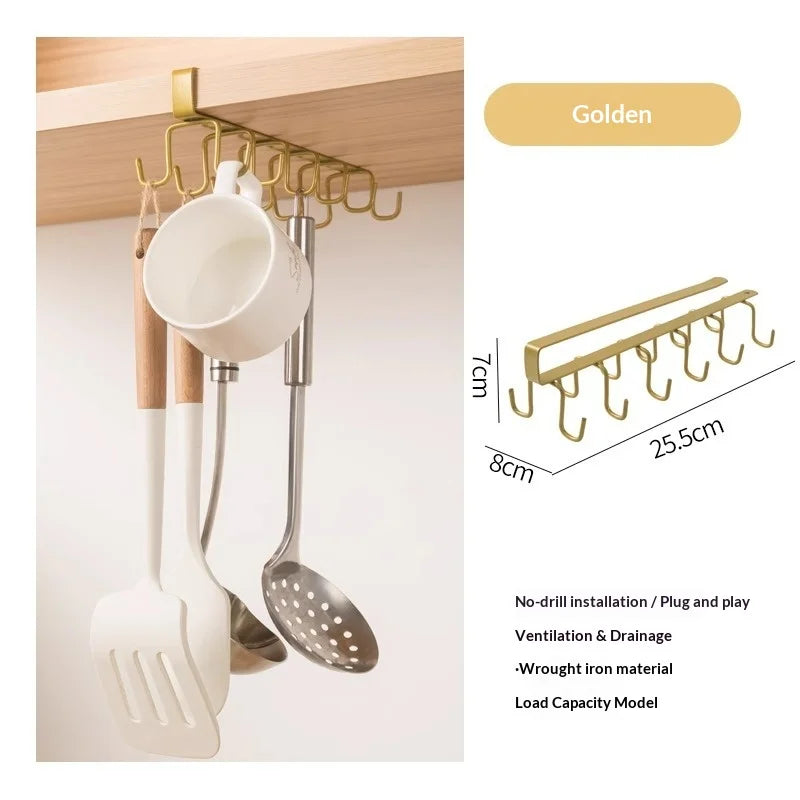 Modern Smart No Drill Suction Cup Wall Mounted Multifunctional Kitchen Cup Organizer mall Kitchens Apartments College Dorms Peaceful Pleasures Health and Wellness Gold