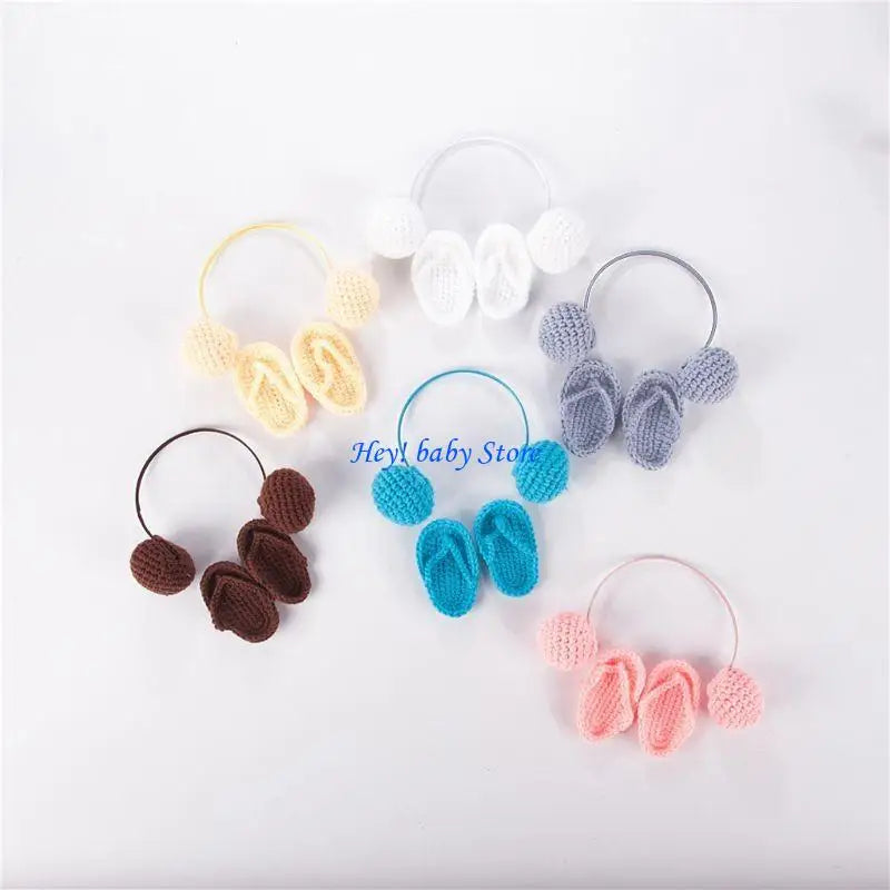 Newborn Photography Knitted Headset & Slippers Set 0–6M