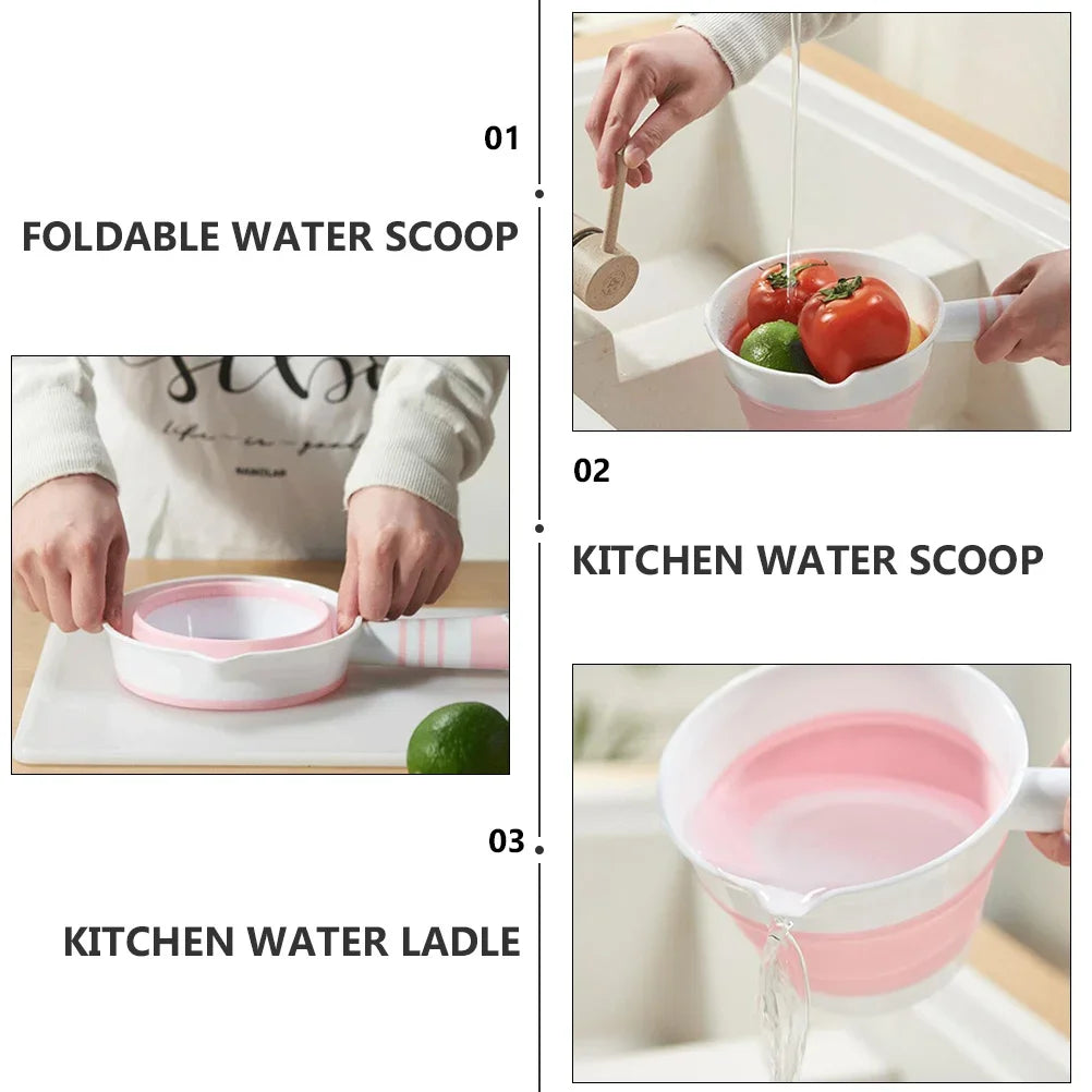 Portable Folding Water Ladle Kitchen Bathroom Bathing Hair Washing Silica fruits vegetables Water Scoop Collapsible Travel Spoon Peaceful Pleasures Health and Wellness