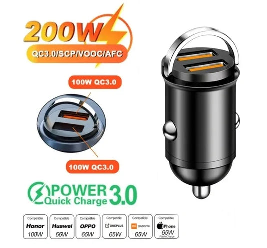 Dual Port 100W/200W Mini Car Charger USB-C Fast Charging Adapter Car Charger Adapter Peaceful Pleasures Health and Wellness