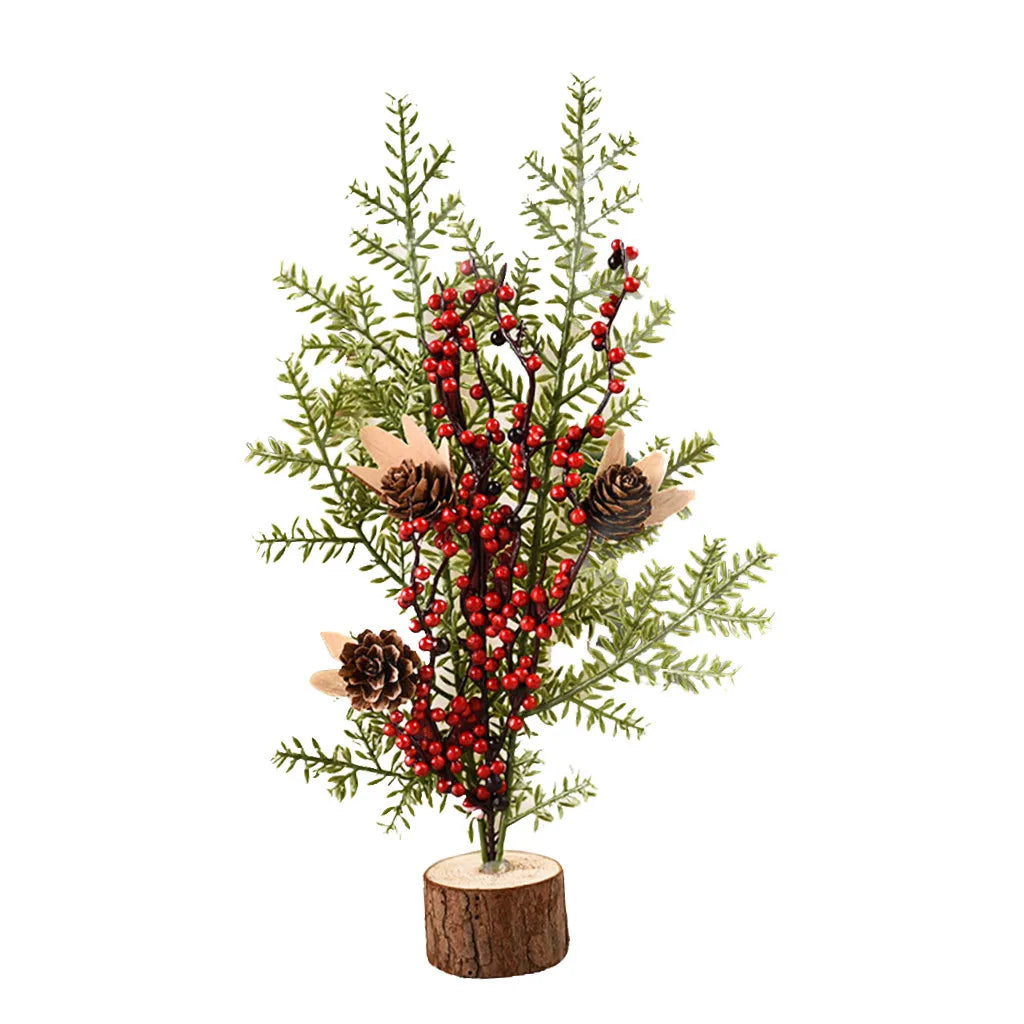 Mini Artificial Christmas Tree – Tabletop Decor, Berries & Pine Cones