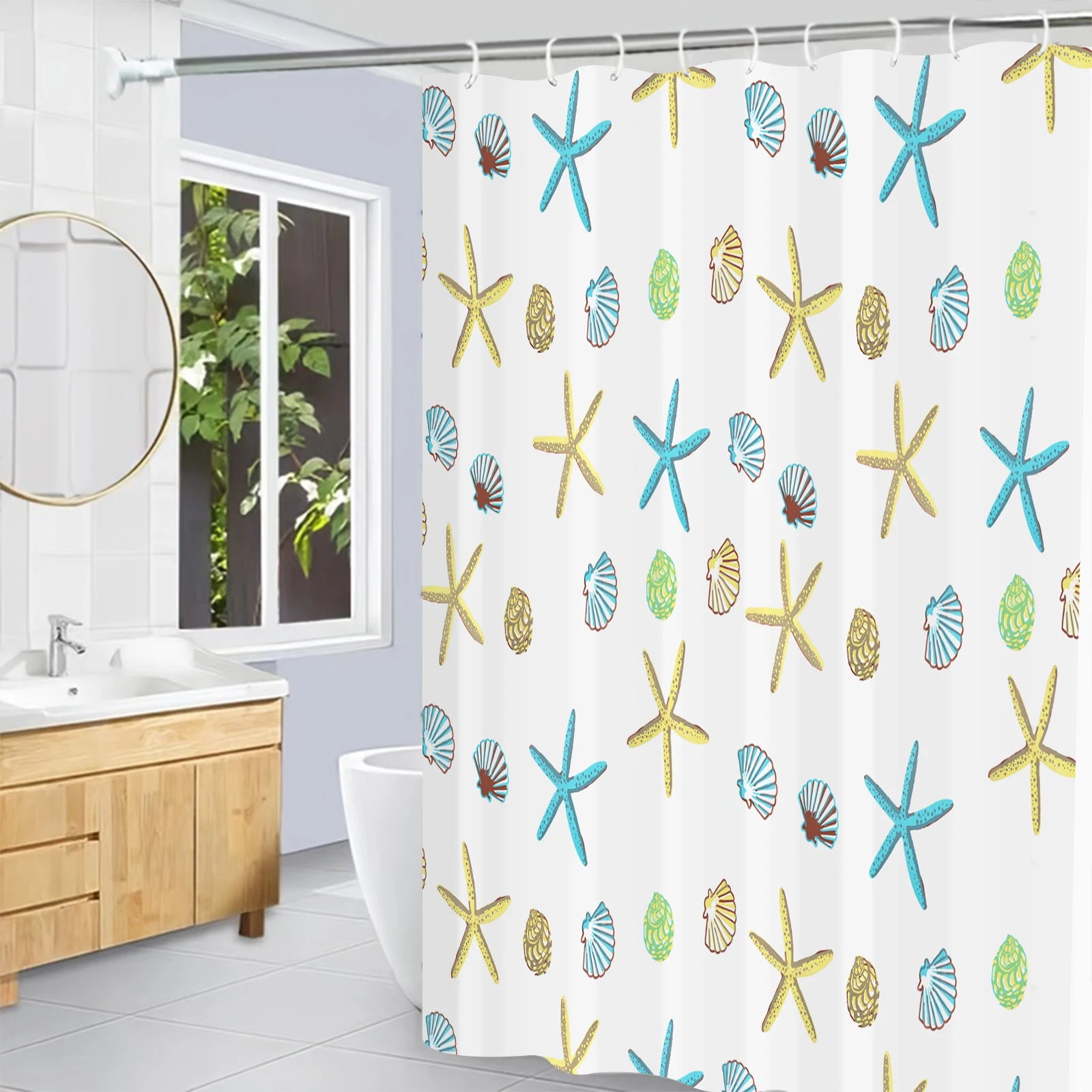 Clear Shower Curtain Waterproof White Plastic Bath Curtains Liner Transparent / Pink Bathroom Mildew PEVA Home Luxury with Hooks Peaceful Pleasures Health and Wellness Sea Shell