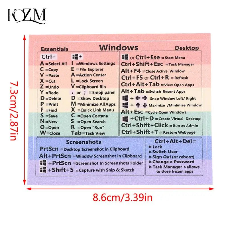 Windows Keyboard Shortcut Sticker – Rainbow PC Cheat Sheet