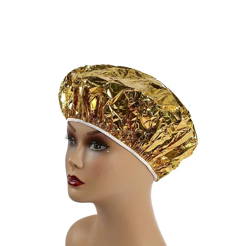 Disposable Ultra - thin Elastic Aluminum Foil Waterproof Heat Insulation Nourishing Dry Bath Hoods Shower Baking Oil Hair Cap Peaceful Pleasures Health and Wellness Gold