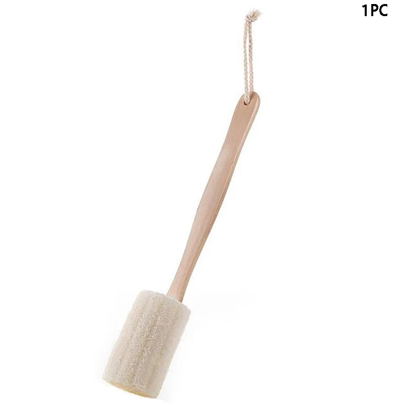 Natural Loofah Bath Brush – Long Wooden Handle Body Scrubber