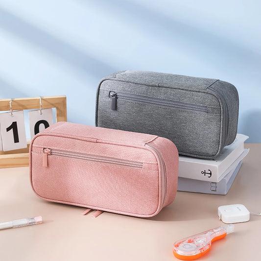 Simple Solid Large Capacity Pencil Case Student Stationery Box Peaceful Pleasures Health and Wellness