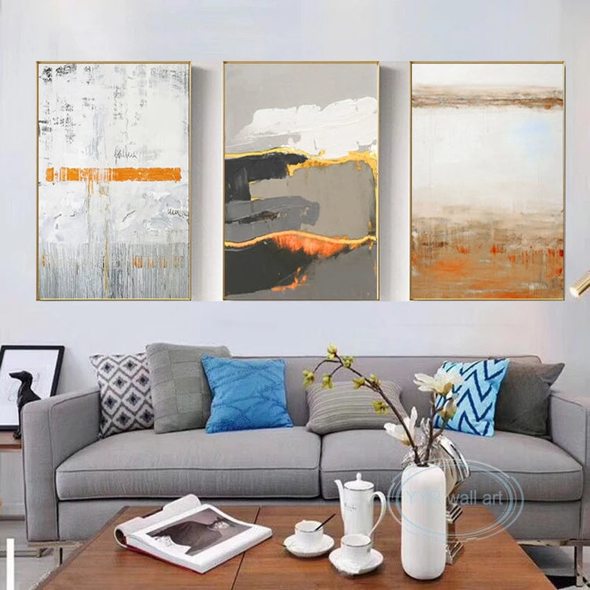 Aesthetic Decor Mural 3 Panel Wall Art Pictures For Home Hand Drawn Acrylic Oil Painting On Canvas Posters For Living Room Sofa Peaceful Pleasures Health and Wellness
