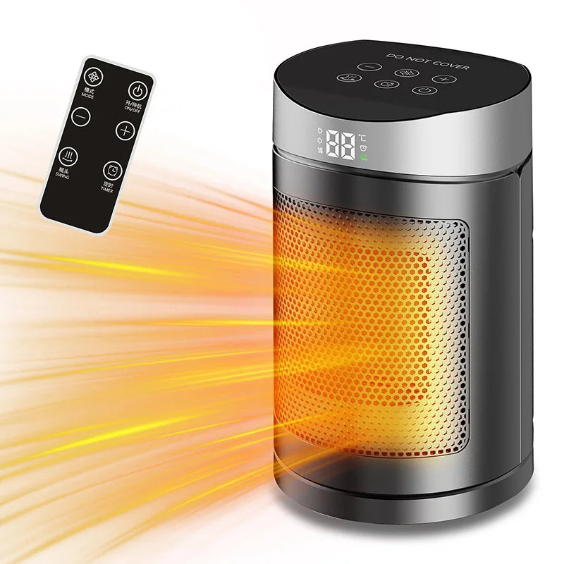 Electric Heater 1500W Space Heater Indoor Energy Saving Hot Air Heater With Remote Control Timer Warmer For Office Home Peaceful Pleasures Health and Wellness Silvery US 110V