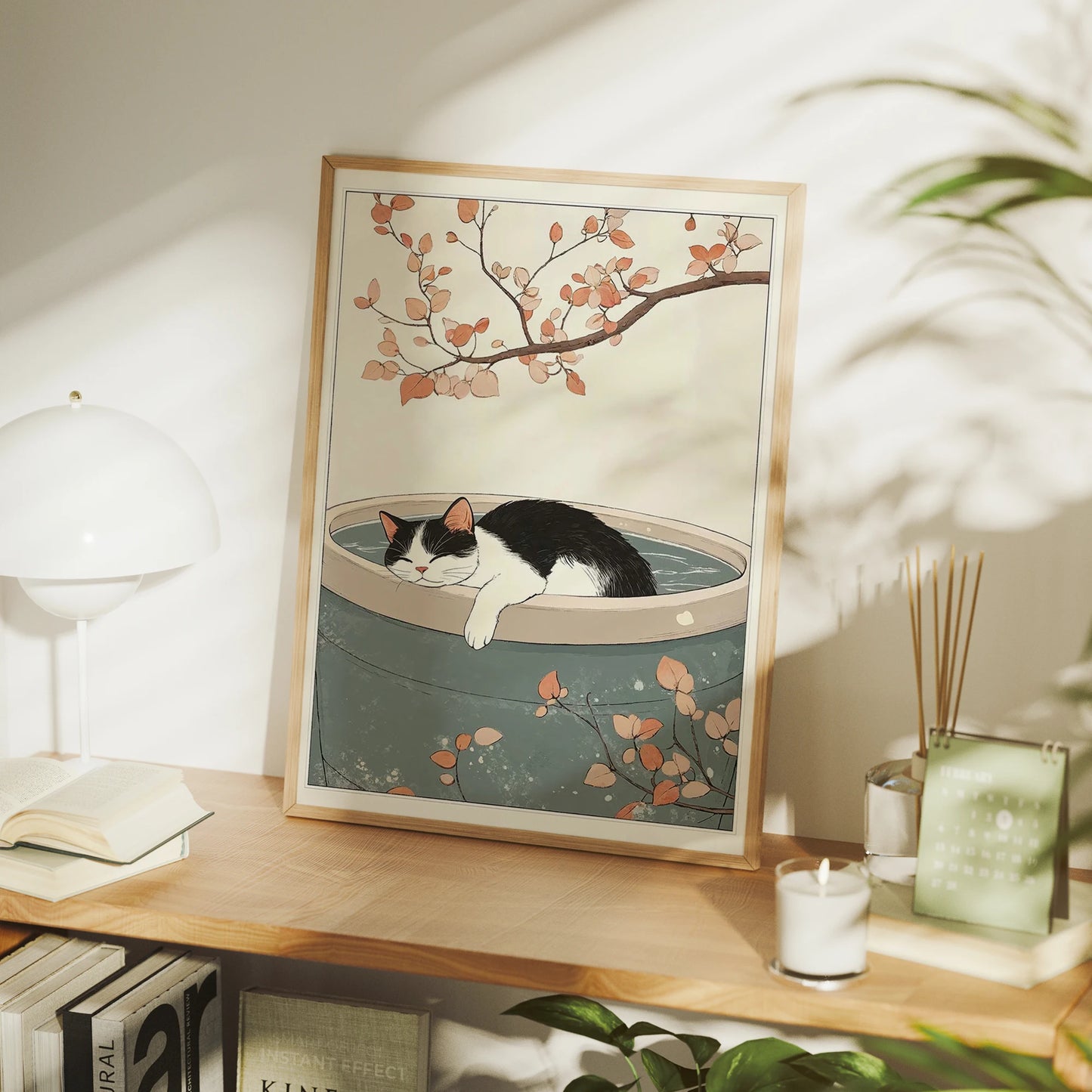 Japanese Cat in Water Canvas Wall Art Print | Home Decor
