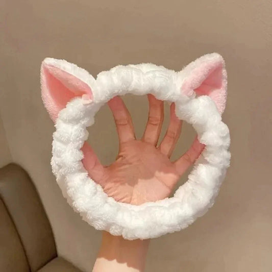 Cute Cat Ear Coral Plush Headband – Soft Makeup & Wash Face Makeup Hair Headband Peaceful Pleasures Health and Wellness