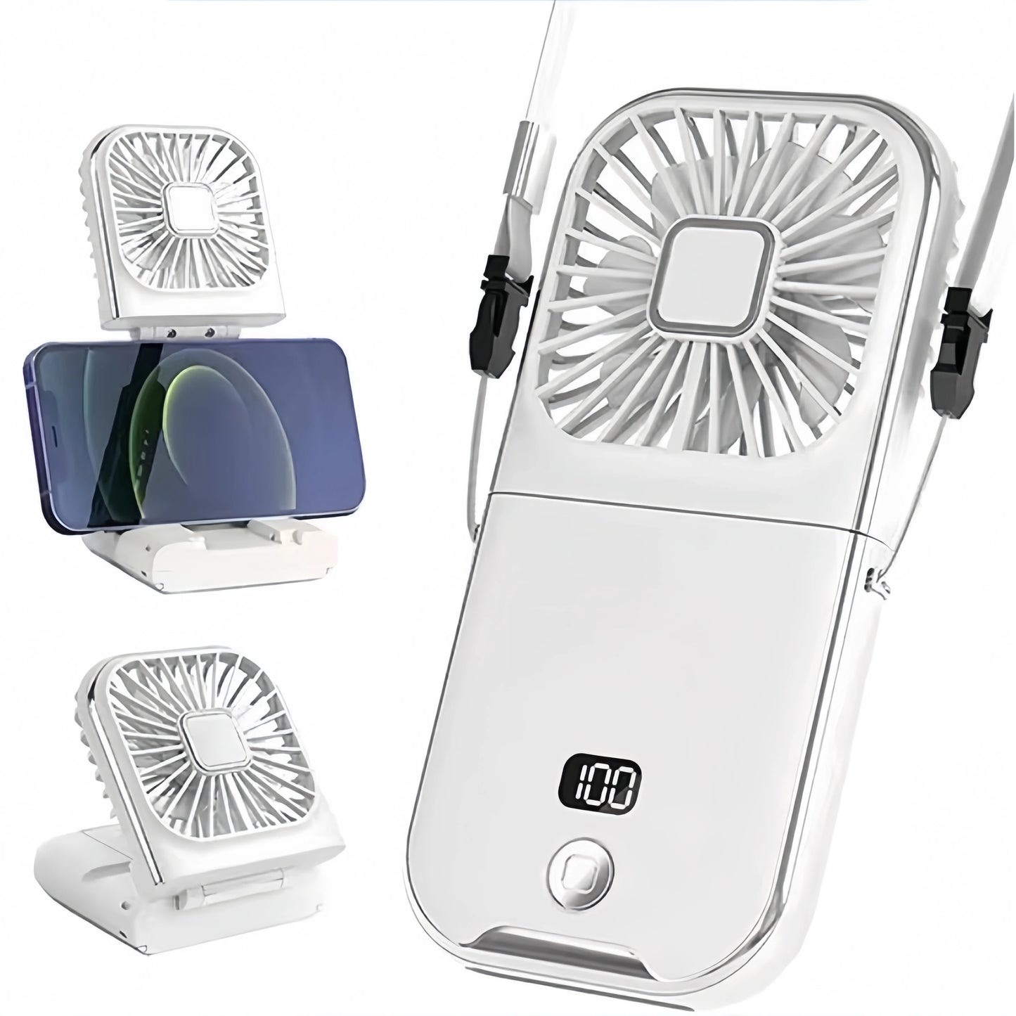 Foldable Neck Fan USB Rechargeable Power Bank & Digital Display