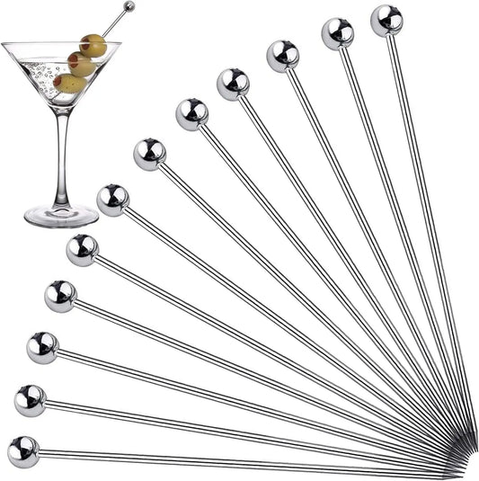 12Pcs Stainless Steel Cocktail Picks Bar Tools Drink Stirring Sticks Drinks Decoration Reusable Fruit Sticks Cocktail Picks Peaceful Pleasures Health and Wellness