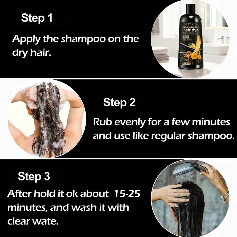YUITIKUE Black Hair Dye Shampoo – 4-in-1 Gray Coverage 100ml Hair Dye Shampoo Peaceful Pleasures Health and Wellness