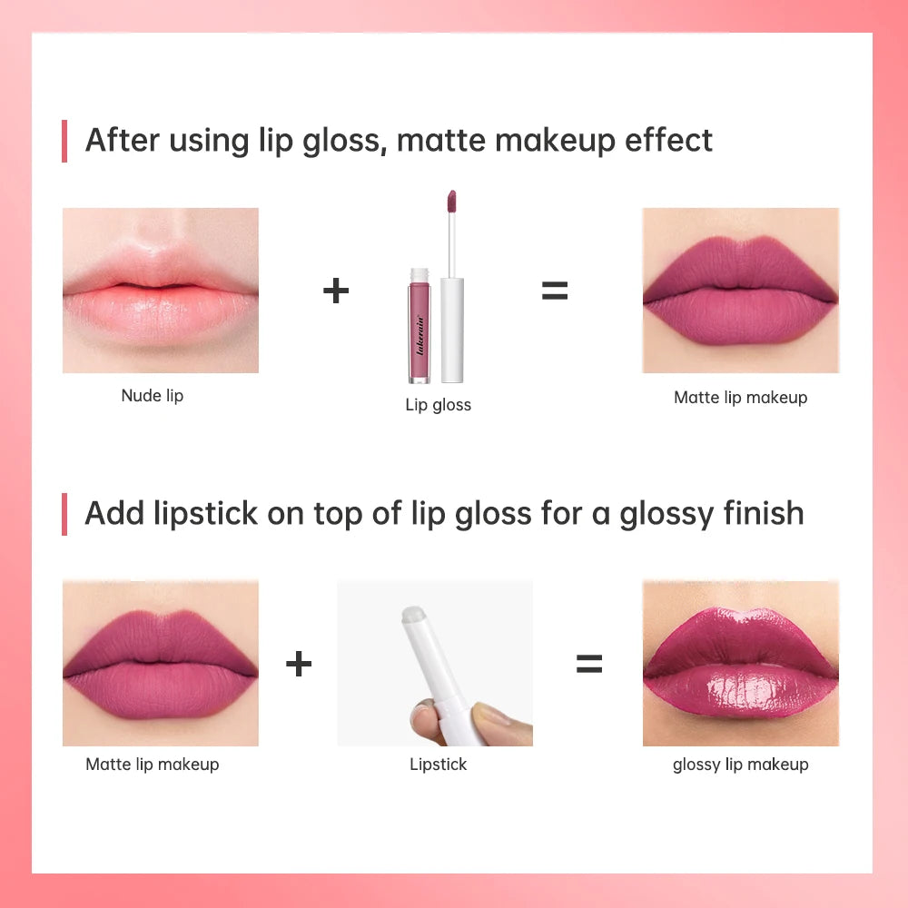 Lakerain Moisturizing Lip Gloss 2-in-1 Set Waterproof Sweat-proof Matte Topcoat Finish Long Lasting Moisturizing Smooth Lip Skin Peaceful Pleasures Health and Wellness