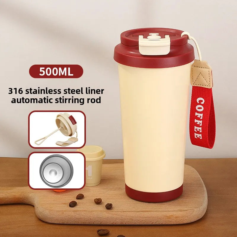 500ml Stainless Steel Coffee Milk Leak Proof Stir Cup Outdoor Office Business Portable Type-C Charge Automatic Self Stirring Mug Peaceful Pleasures Health and Wellness red
