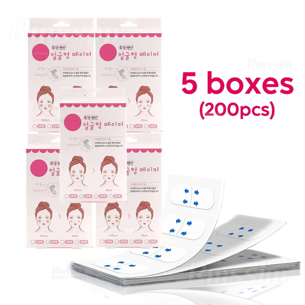 40-120PCS V-Shape Face Wrinkle Sagging Skin Adhesive Tape Lifting Face Stickers Invisible Transparent Thin Face Patche Lift Tool Peaceful Pleasures Health and Wellness 200Pcs with box