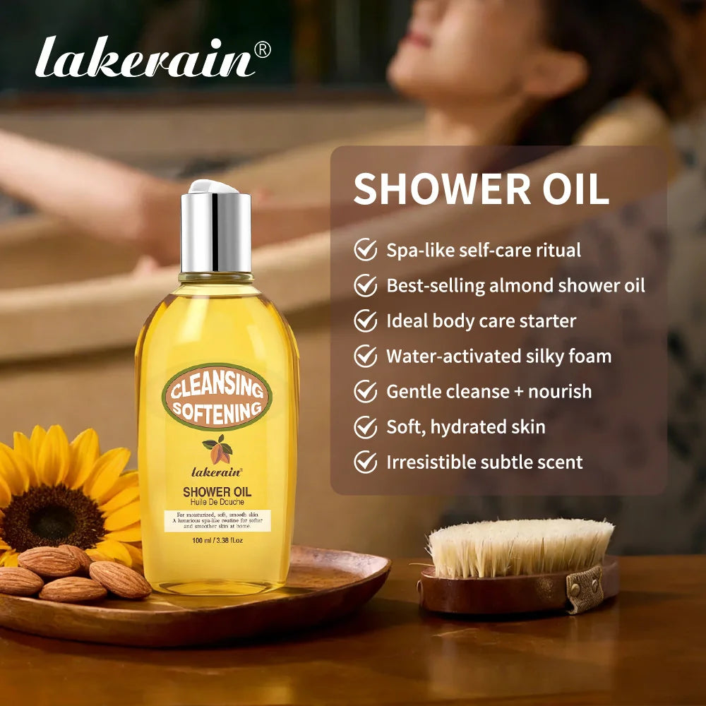 Lakerain Almond Shower Oil Gentle Full-body Cleanse Moisturize Irresistible Subtle Scent Silky Foam Ideal Body Care Shower Oil Peaceful Pleasures Health and Wellness