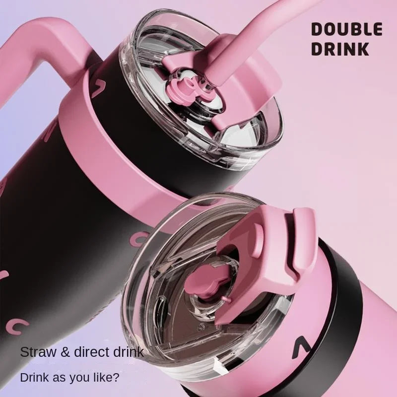 High Appearance 304 Stainless Steel Giant Thermos Cup with Large Capacity with Handle and Straw Ice Cream Cup Car Water Cup Peaceful Pleasures Health and Wellness