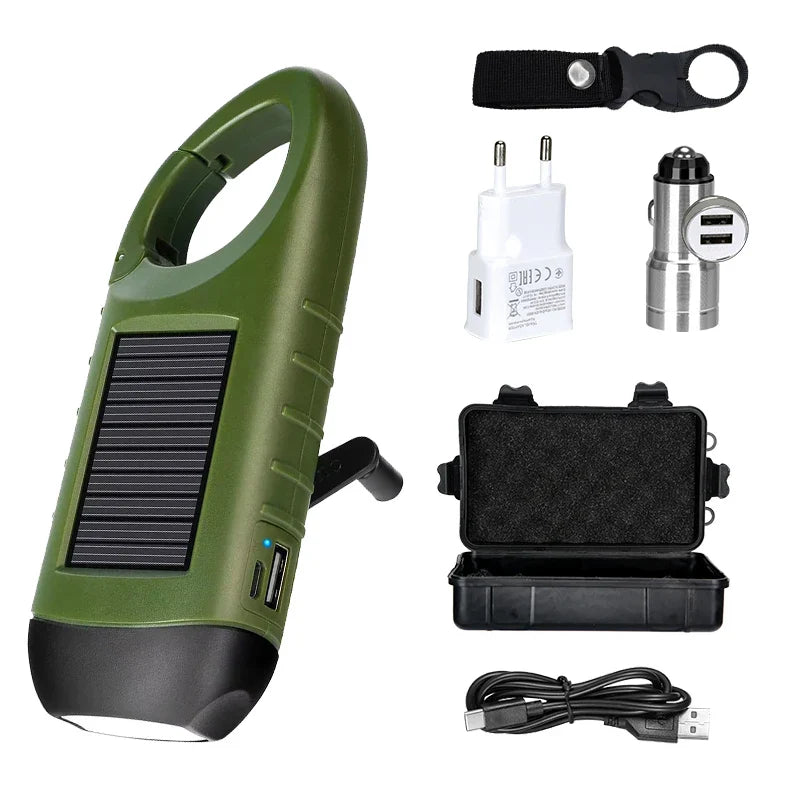 Solar Hand Crank LED Flashlight – Camping Emergency Torch