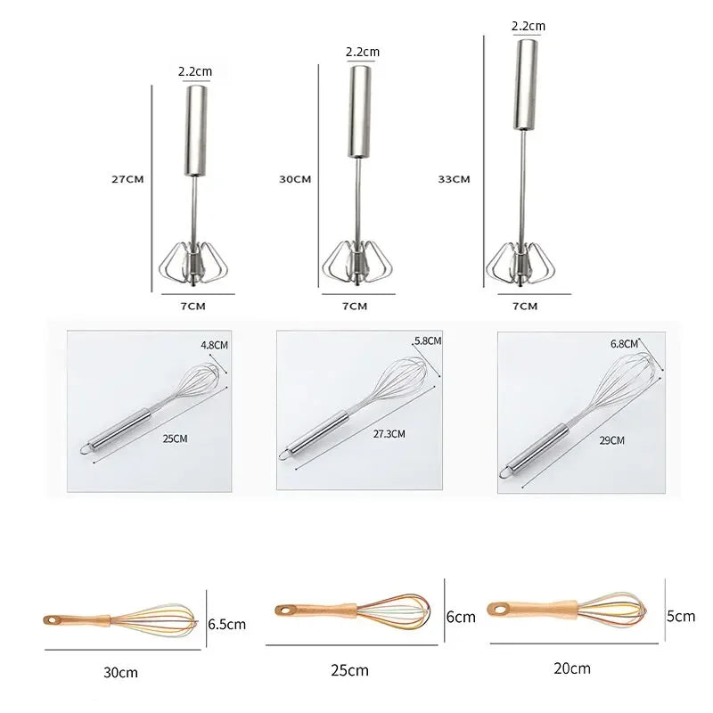 Stainless Steel Hand Whisk with Beech Wood Handle – 9 Styles