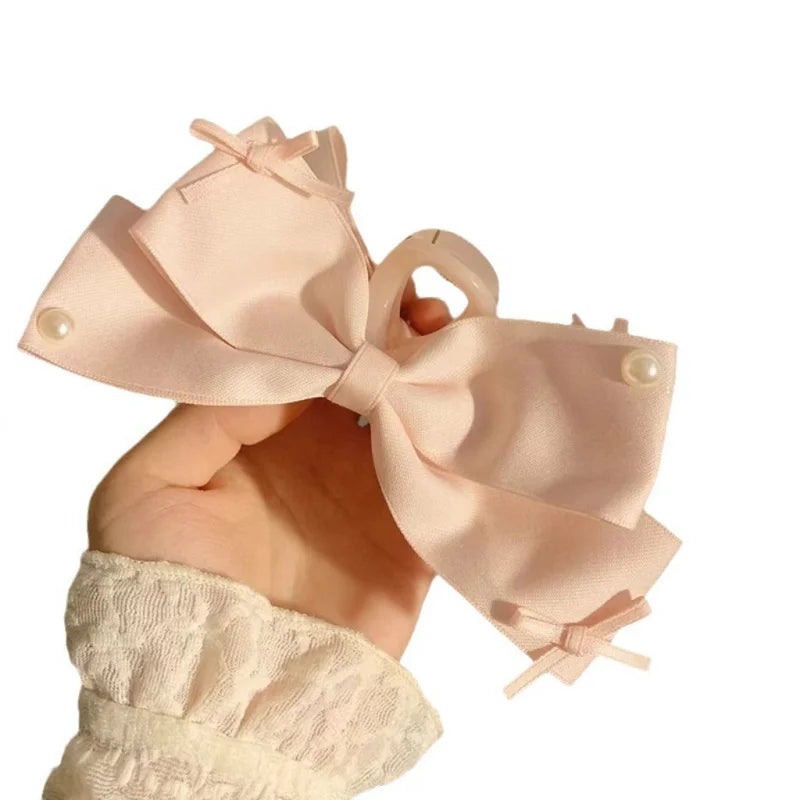 New Elegant Korean Bow Hairpin Pearl Accessory Simple Hair Clamp Creative Fashionable and Versatile Bow Hair Clip Hair Accessory Peaceful Pleasures Health and Wellness