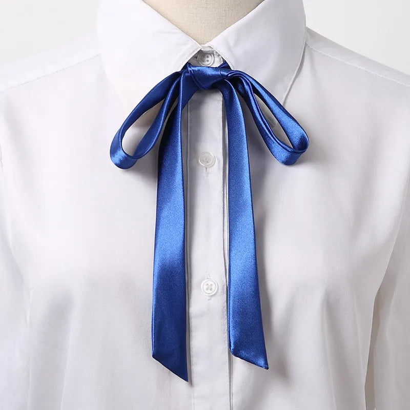 Korean Small Tie Bowtie College Style School Uniform Shirt Accessories Men's Women's Long Section Streamers Collars Flowers Peaceful Pleasures Health and Wellness Royal Blue