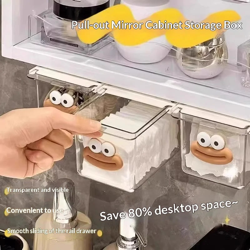 Transparent Bathroom Cotton Stick Makeup Cotton Bathroom Pull-Out Storage Drawer Style Storage Box Under The Mirror Cabinet Peaceful Pleasures Health and Wellness