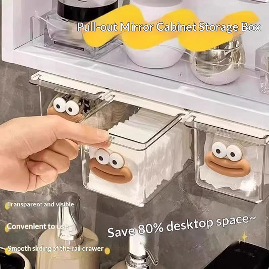 Transparent Bathroom Cotton Stick Makeup Cotton Bathroom Pull-Out Storage Drawer Style Storage Box Under The Mirror Cabinet Peaceful Pleasures Health and Wellness