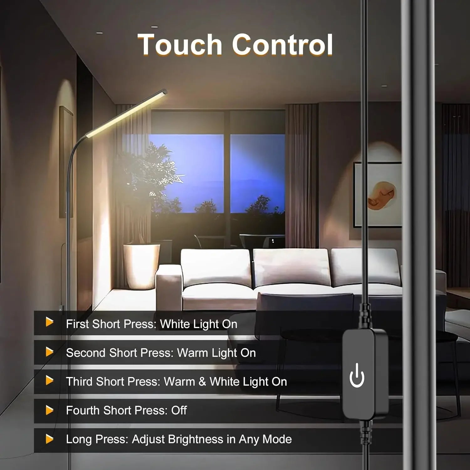 Touch Control Adjustable LED Floor Lamp with Stepless Dimming and Eye-Caring Design for Living Room, Bedroom & Office Peaceful Pleasures Health and Wellness