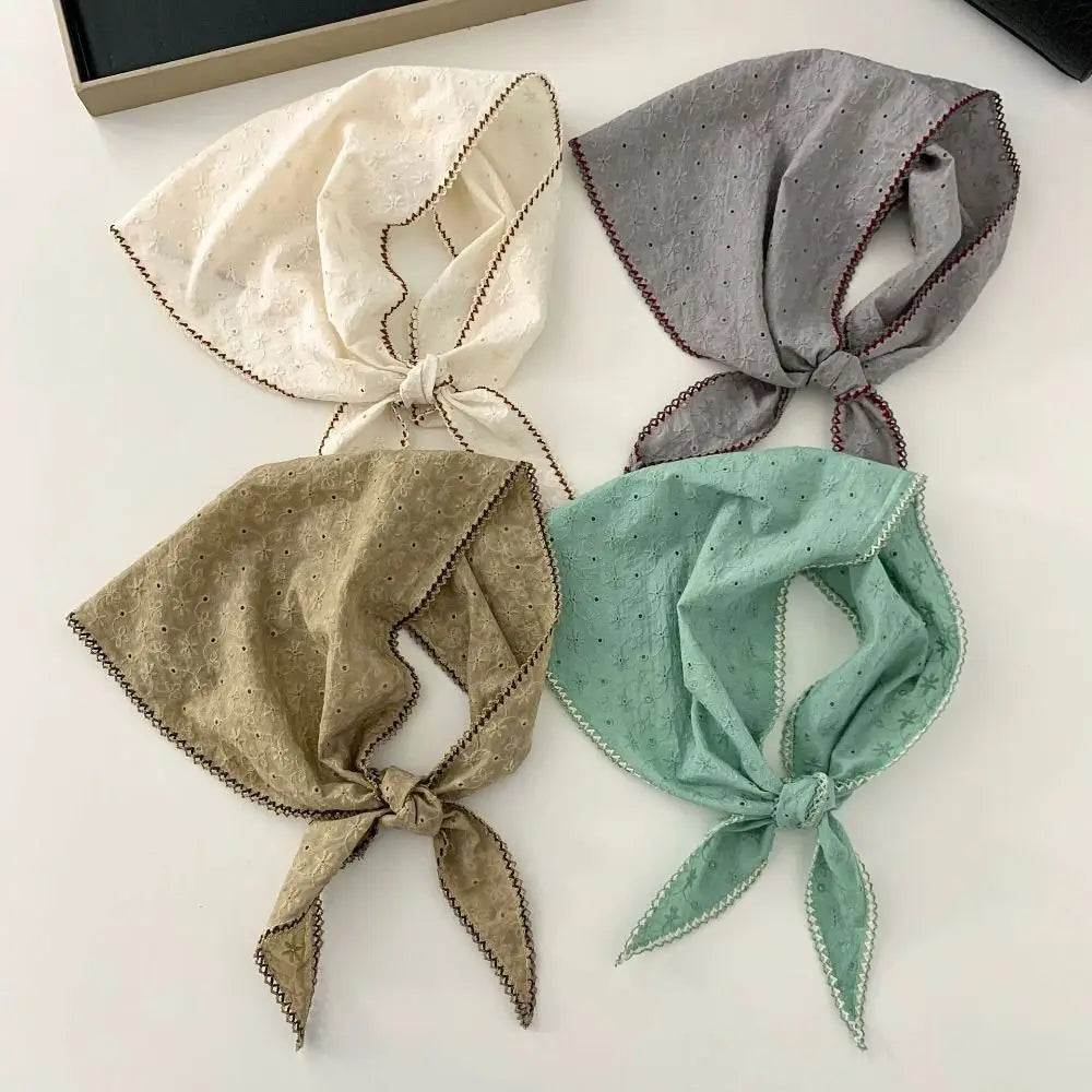 Embroidered Flower Cotton Scarf – Vintage Triangle Hair & Neck